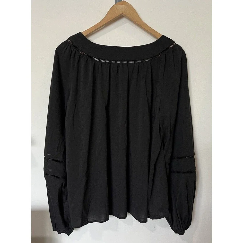 Reformation Black Square Neck Long Puff Sleeve Suzanne Boho Blouse Size Large